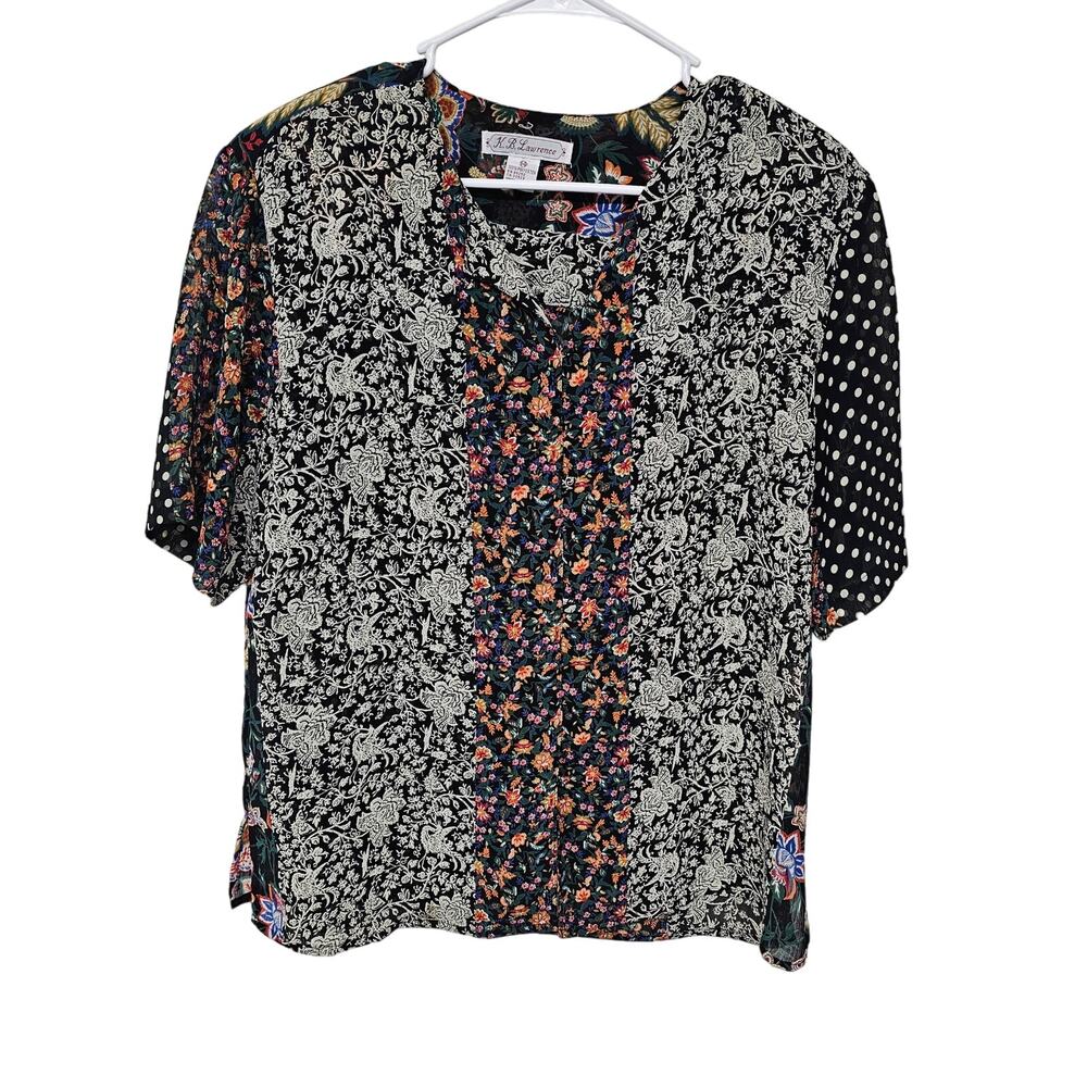 K.B. Lawrence Floral Print Short Sleeve Blouse Multi Women's Plus 14 Bohemian